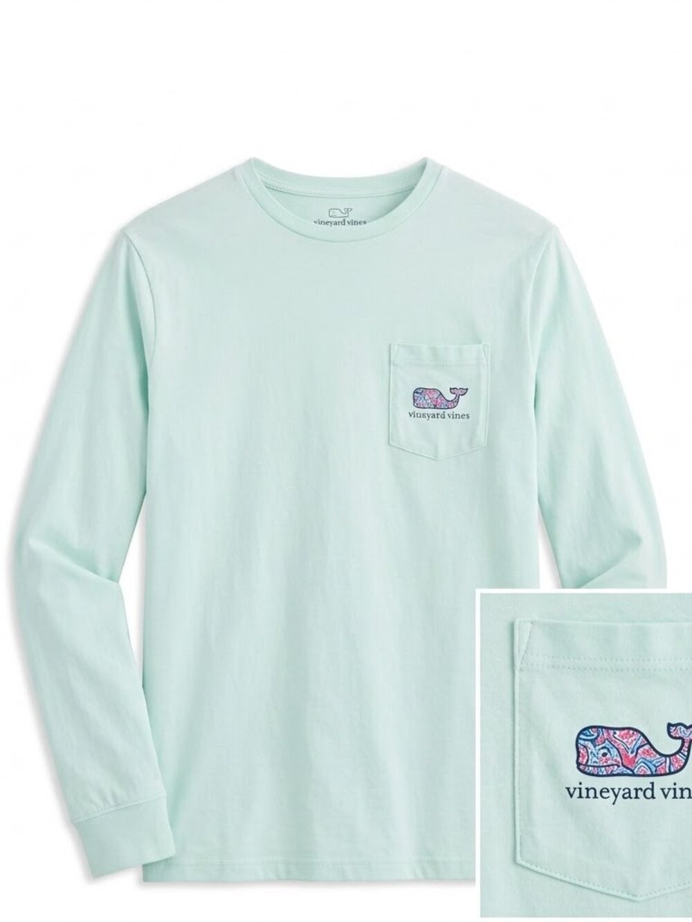 Vineyard Vines Long Sleeve Whale Pocket Tee Turquoise Sz L